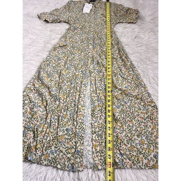 ZARA Yellow Floral Printed Vintage Inspired Maxi Midi Shirt Dress Small NWT Boho - Picture 5 of 14